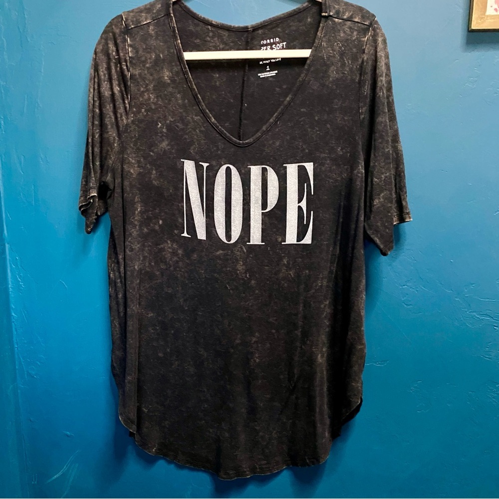 Torrid super soft black knit v-neck 'NOPE' tee, size 1